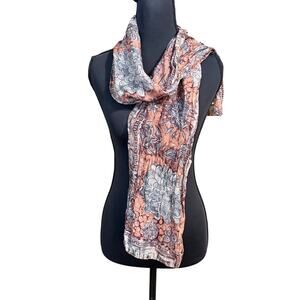 Vintage New York style 100% silk scarf melon pink cottagecore dahlias Korea